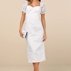 Lulu's White Floral Lace Midi Dress